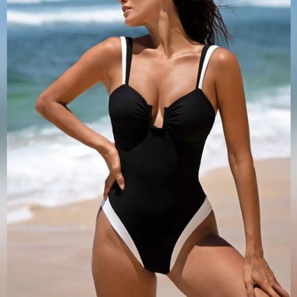 Berlook Sustainable One-Piece Black Contrast U Neck One-Piece Size XS | NWT - Picture 4 of 4